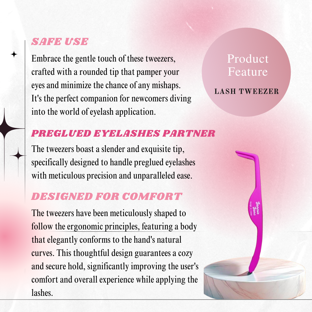 Floriva Lash Tweezer with Rounded Tip for Safe & Comfortable Pre-Glued Eyelash Application Ergonomic Design Makeup Handle Cosmetic