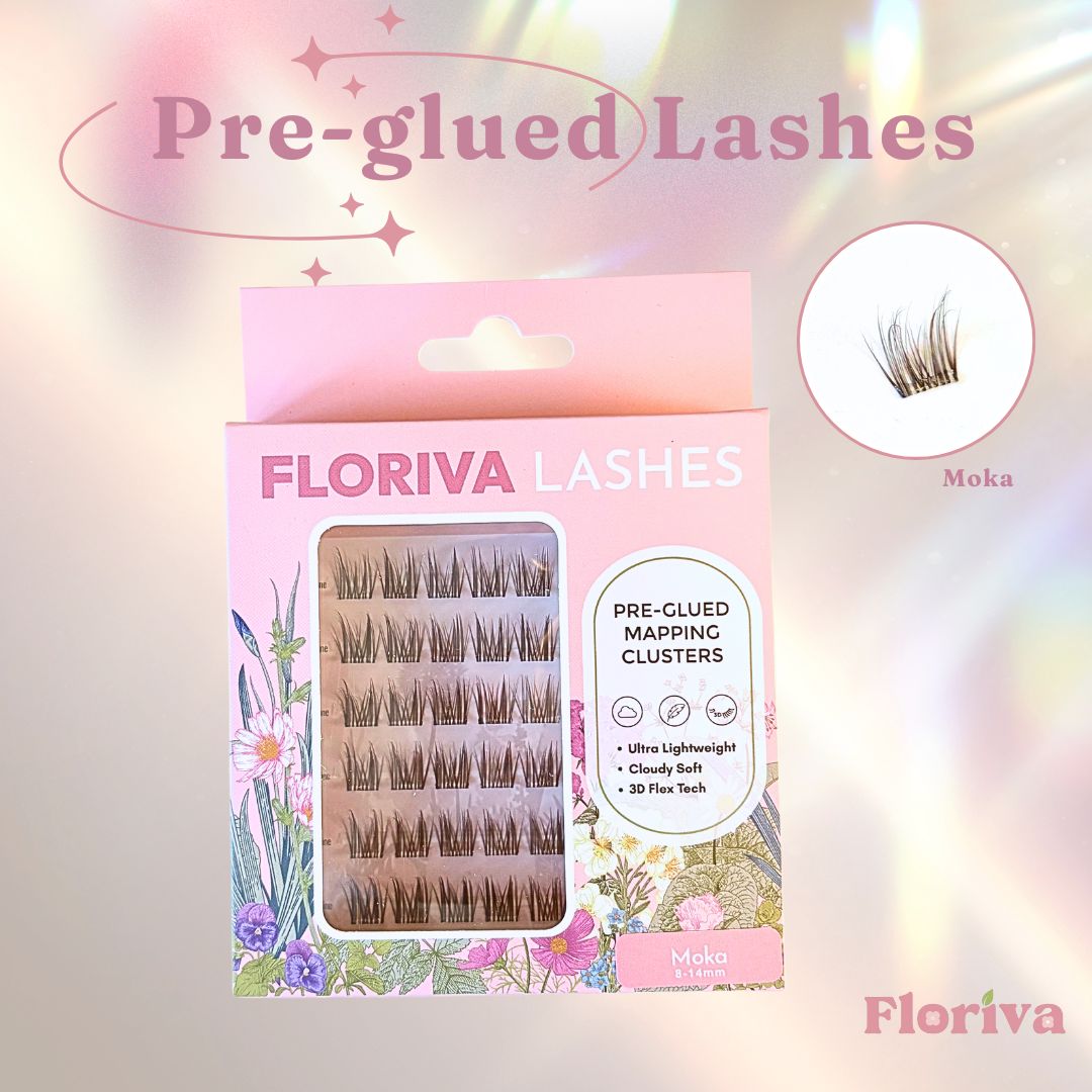 Luxury Pre-glued Individual Cluster Lashes: 1 Full Packed Lashes + 1 Freebies - Luxury pre-glued lashes by Floriva . Soft & fluffy. Self adhesive. Eyelash Extension Daily Gentle Makeup, Underlash Style Cosmetic, Lashes Kit Set