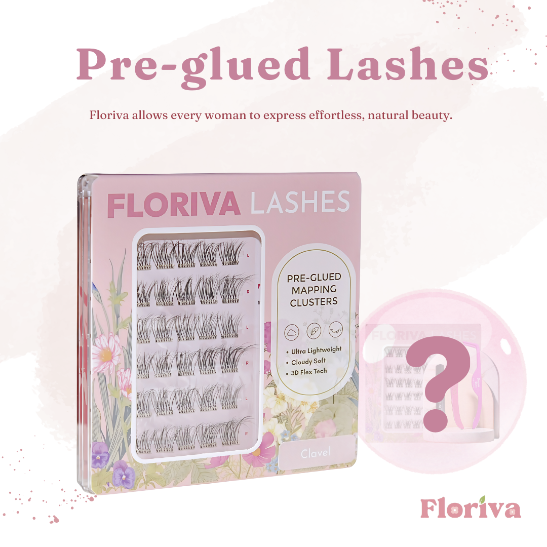 Luxury Pre-glued Individual Cluster Lashes: 1 Full Packed Lashes + 1 Freebies - Luxury pre-glued lashes by Floriva . Soft & fluffy. Self adhesive. Eyelash Extension Daily Gentle Makeup, Underlash Style Cosmetic, Lashes Kit Set