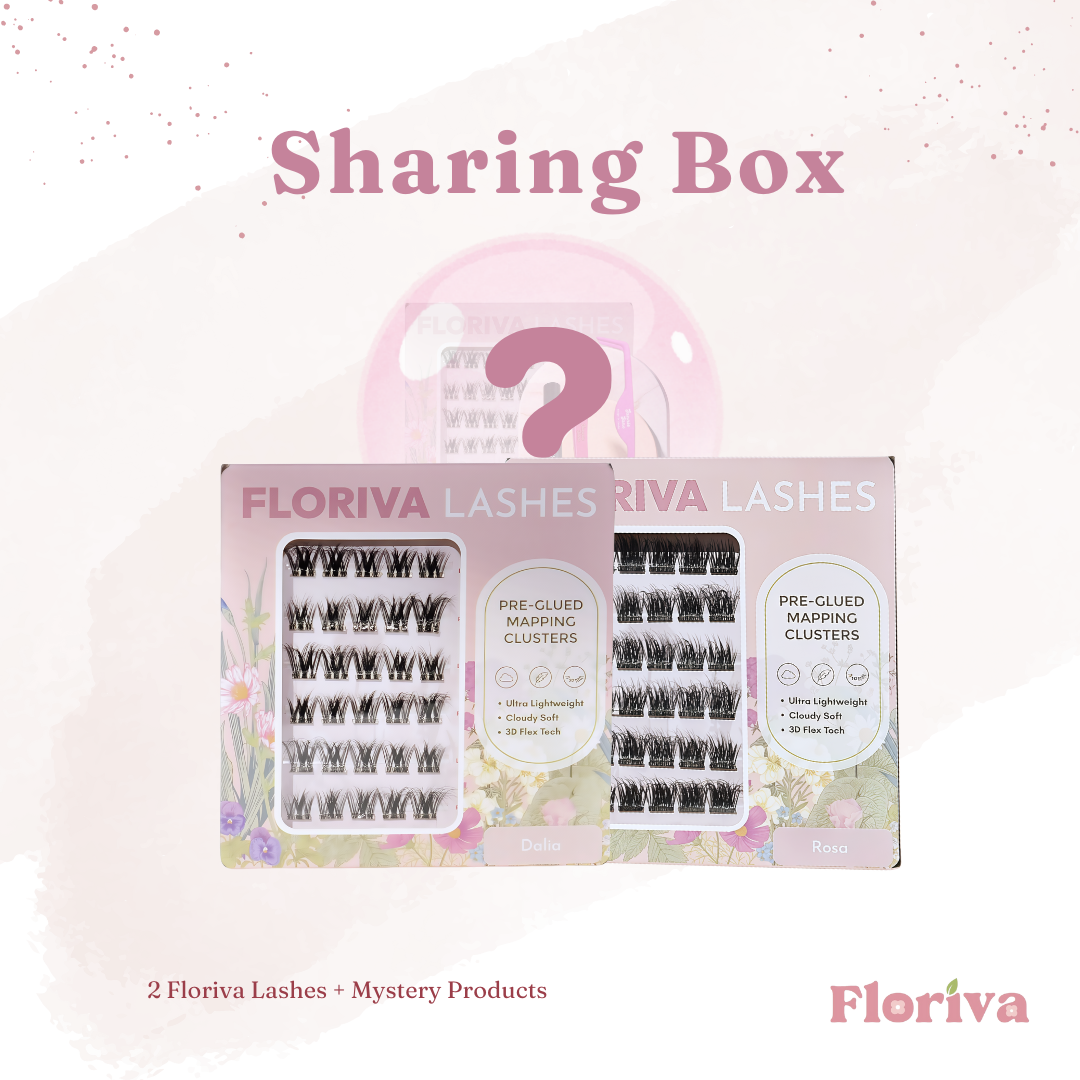 Sharing Box: x2 Pre-glued Lashes + Free Gift, Lash Map Cluster - Pre-glued Individual Cluster Lashes by Floriva. Natural Lashes Doll Eye Wink Soft & fluffy. Eyelash Extension Daily Gentle Make Up
