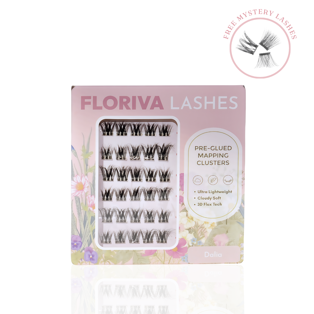 Luxury Pre-glued Individual Cluster Lashes: 1 Full Packed Lashes + 1 Travel Pack of Lashes - Luxury pre-glued lashes by Floriva . Soft & fluffy. Self adhesive. Eyelash Extension Daily Gentle Makeup, Underlash Style Cosmetic, Lashes Kit Set
