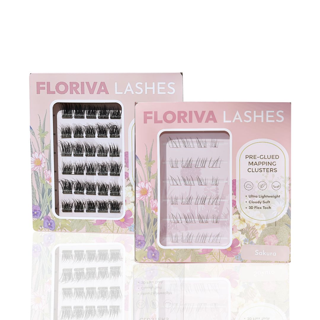 Full Eye Box: Top Lashes + Bottom Lashes + Free Gift, Lash Map Cluster - Pre-glued Individual Cluster Lashes by Floriva. Natural Lashes Clusters Doll Eye Wink Soft & fluffy. Self adhesive. Eyelash Extension Daily Gentle Makeup, Underlashes