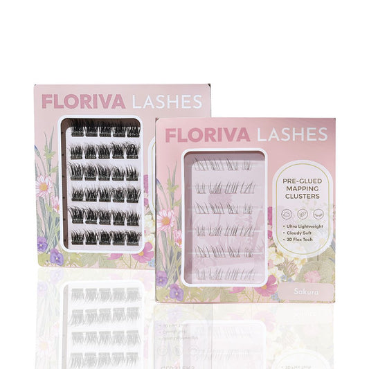 Full Eye Box: Top Lashes + Bottom Lashes + Free Gift, Lash Map Cluster - Pre-glued Individual Cluster Lashes by Floriva. Natural Lashes Clusters Doll Eye Wink Soft & fluffy. Self adhesive. Eyelash Extension Daily Gentle Makeup, Underlashes