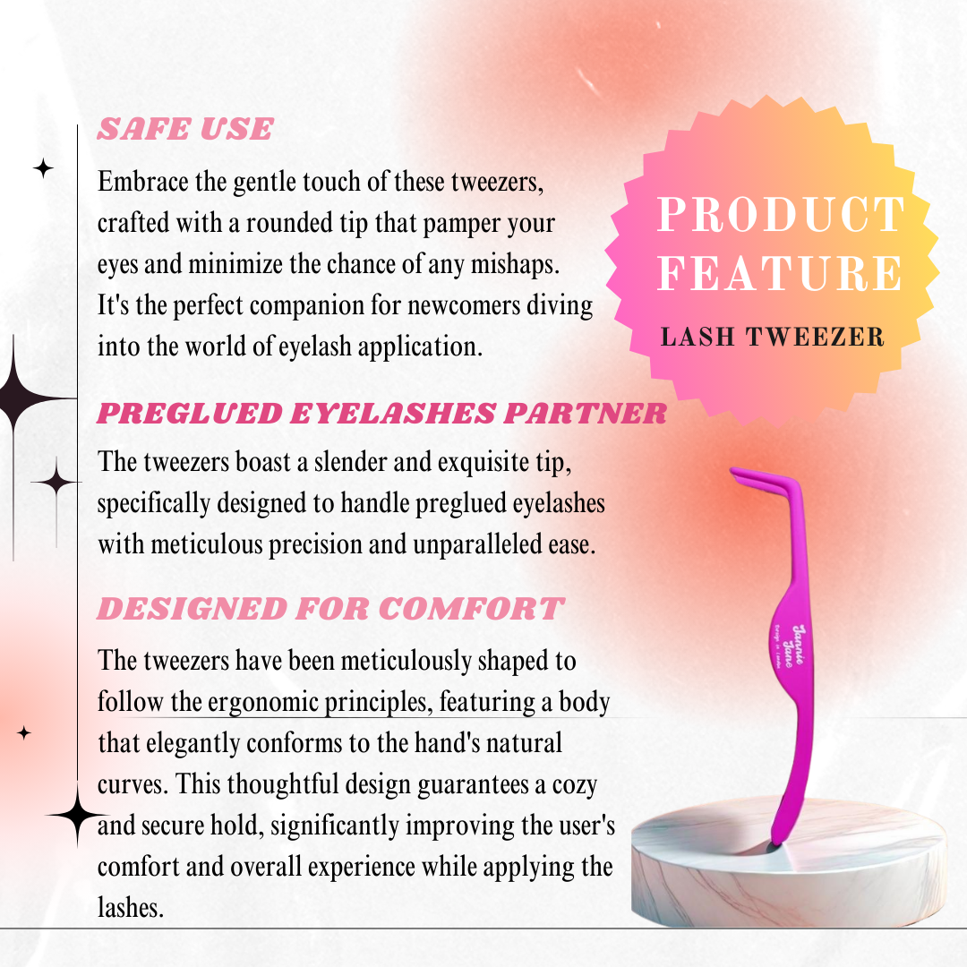 Floriva Lash Tweezer with Rounded Tip for Safe & Comfortable Pre-Glued Eyelash Application Ergonomic Design Makeup Handle Cosmetic