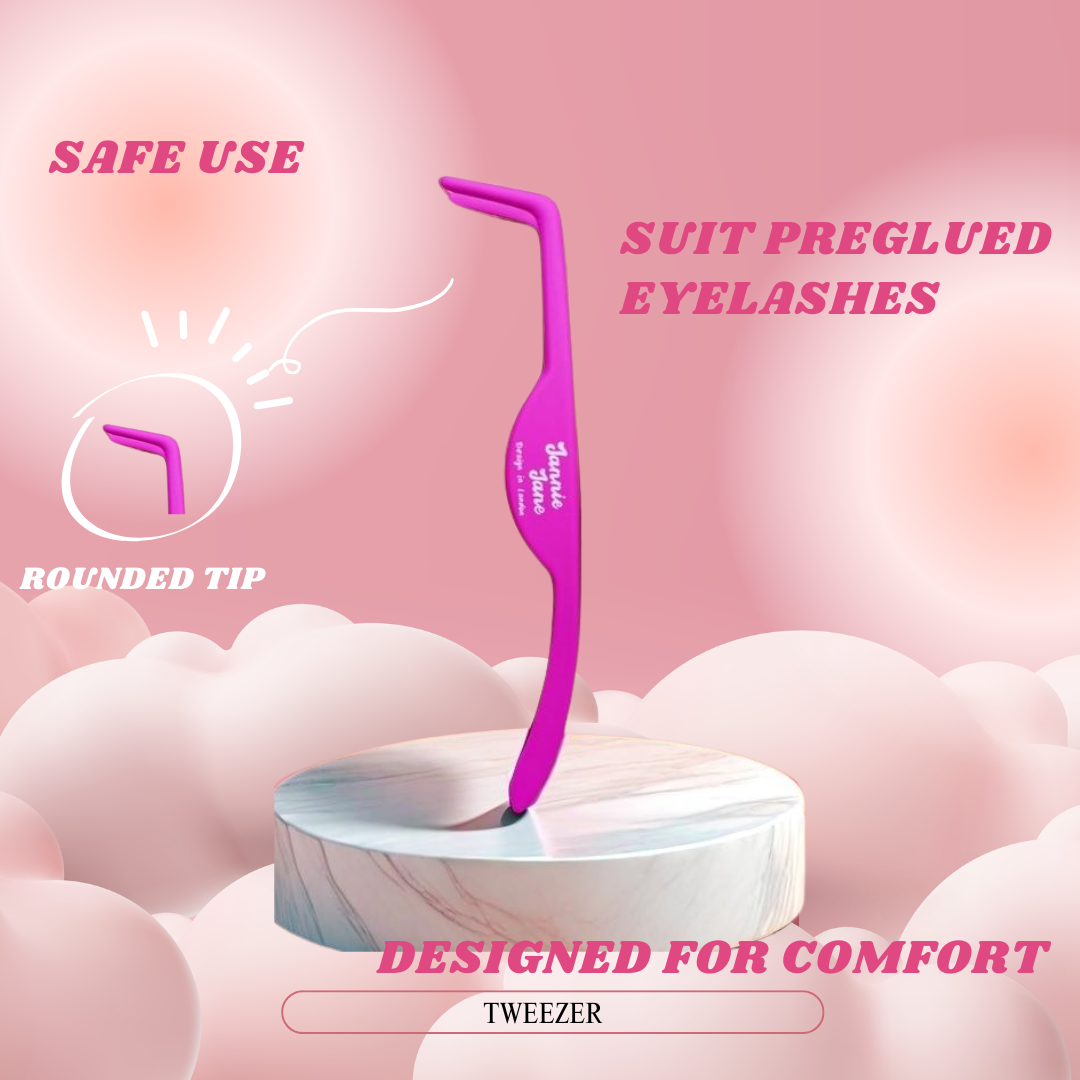 Floriva Lash Tweezer with Rounded Tip for Safe & Comfortable Pre-Glued Eyelash Application Ergonomic Design Makeup Handle Cosmetic
