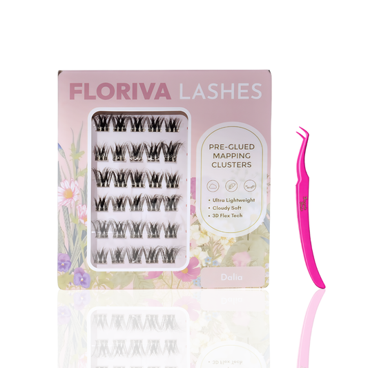 Starter Kit: Full Pack Lashes+FREE Tweezer, Lash Map Cluster - Pre-glued Individual Cluster Lashes by Floriva. Natural Lashes Doll Eye Wink Soft & fluffy. Eyelash Extension Daily Gentle Makeup