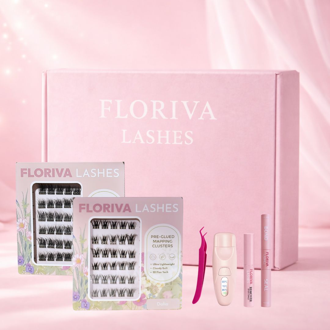 Summer Treat Box, 6 items value set: 2 Pack Lashes+Heated Curler+Tweezer+Bond Seal Glue+Remover,-pre-glued lashes Eyelashes Makeup Cosmetic, Lashes Kit Set