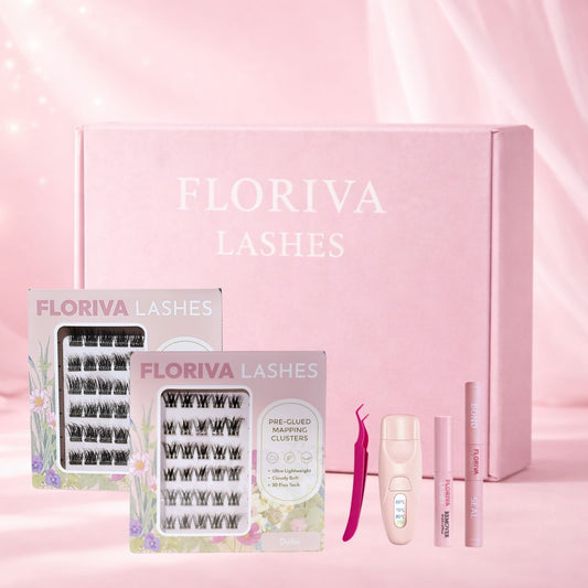 Summer Treat Box, 6 items value set: 2 Pack Lashes+Heated Curler+Tweezer+Bond Seal Glue+Remover,-pre-glued lashes Eyelashes Makeup Cosmetic, Lashes Kit Set