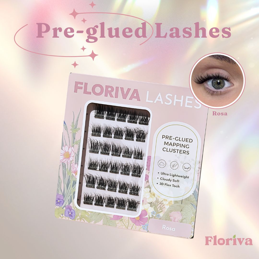 Luxury Pre-glued Individual Cluster Lashes: 1 Full Packed Lashes + 1 Freebies - Luxury pre-glued lashes by Floriva . Soft & fluffy. Self adhesive. Eyelash Extension Daily Gentle Makeup, Underlash Style Cosmetic, Lashes Kit Set