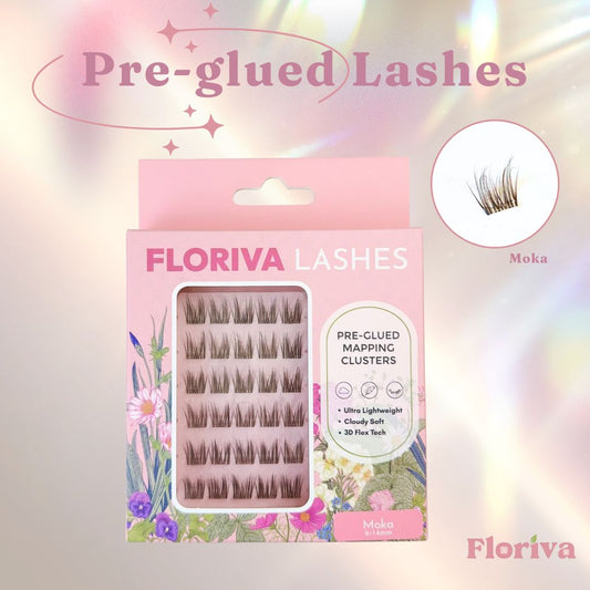 Brown Pre-glued Individual Cluster Lashes - Luxury lashes by Floriva. Soft & fluffy. Self adhesive. Eyelash Extension Daily Gentle Makeup, Underlash Style Cosmetic, Lashes Kit Set Eyelashes glue, Bond & Seal, Eyelashes Makeup Cosmetic