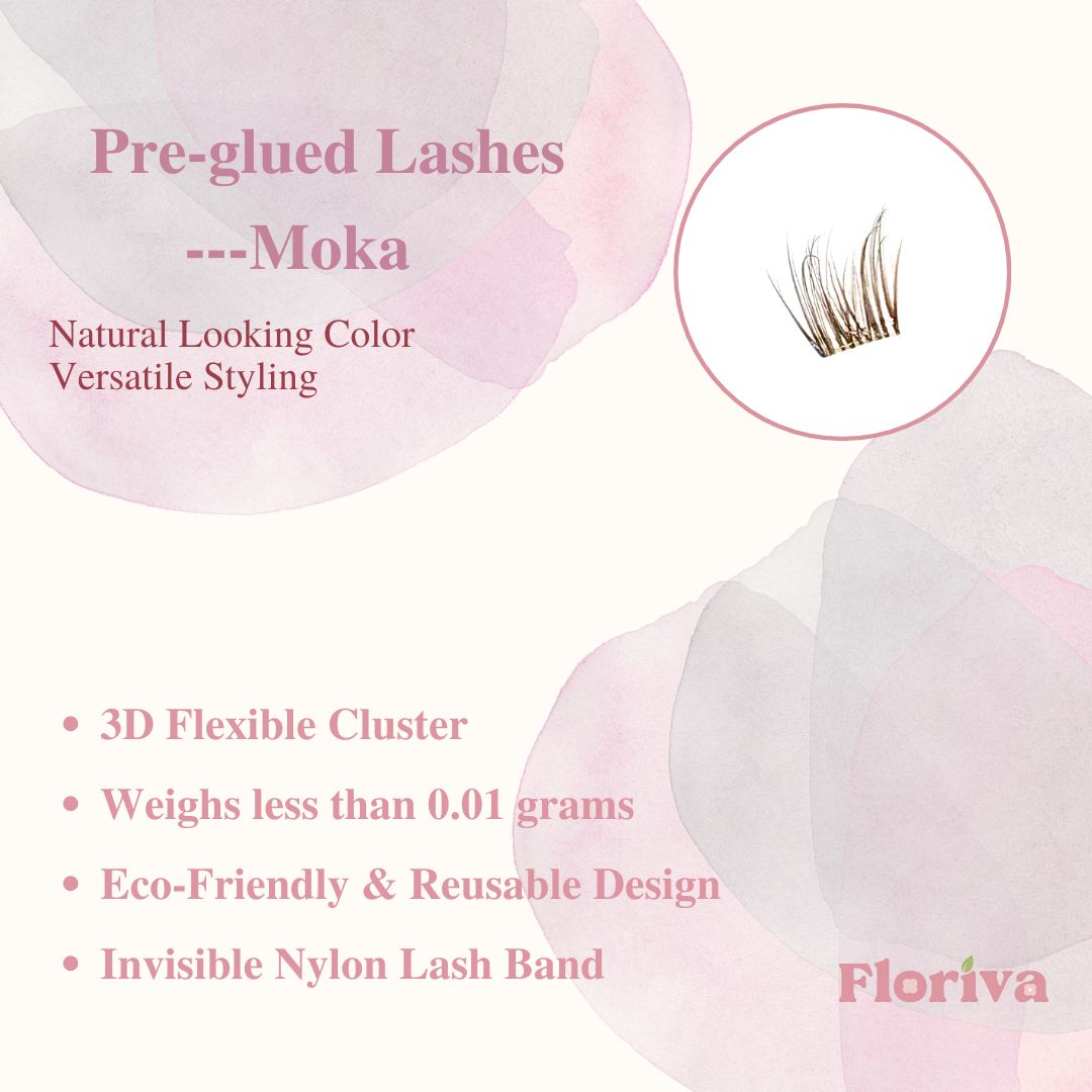 Brown Pre-glued Individual Cluster Lashes - Luxury lashes by Floriva. Soft & fluffy. Self adhesive. Eyelash Extension Daily Gentle Makeup, Underlash Style Cosmetic, Lashes Kit Set Eyelashes glue, Bond & Seal, Eyelashes Makeup Cosmetic