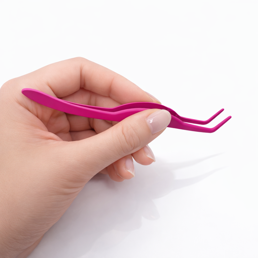 Floriva Lash Tweezer with Rounded Tip for Safe & Comfortable Pre-Glued Eyelash Application Ergonomic Design Makeup Handle Cosmetic